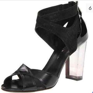 Donald J. Pliner 7.5M Black Manda Clear Heel Leather Criss Cross Sandal Pumps